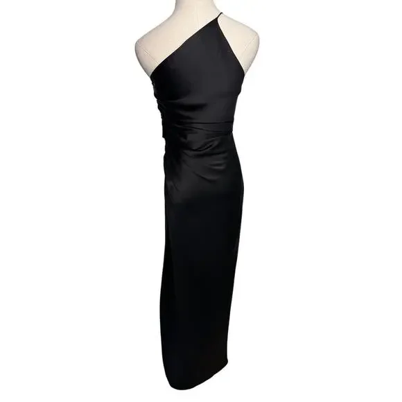 The Sei 100% silk one shoulder high slit evening formal dress black size 2 - Picture 6 of 10